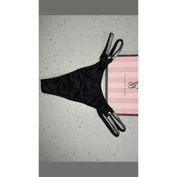 Victoria's Secret Very Sexy Black Thin Shine Strap Thong Size XL NWT - Picture 1 of 2
